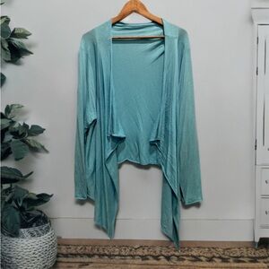 🩵Eileen Fisher SILK Blend Aqua Blue Waterfall Draped Cardigan 1X Lightweight